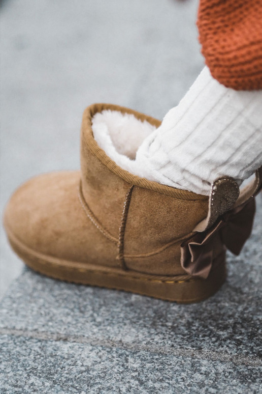 Bērnu siltināti sniega apavi ar bantītēm brūnas krāsas Meriva Bērnu siltināti sniega apavi ar bantītēm brūnas krāsas Meriva