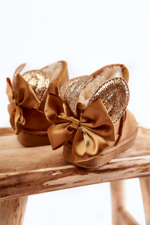 Bērnu siltināti sniega apavi ar bantītēm brūnas krāsas Meriva Bērnu siltināti sniega apavi ar bantītēm brūnas krāsas Meriva