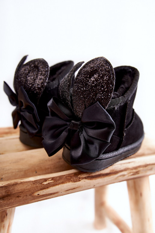 Bērnu siltināti sniega apavi ar bantītēm melnas krāsas Meriva