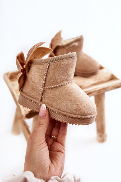 Bērnu siltināti sniega apavi ar bantītēm smilšu krāsas Meriva Bērnu siltināti sniega apavi ar bantītēm smilšu krāsas Meriva