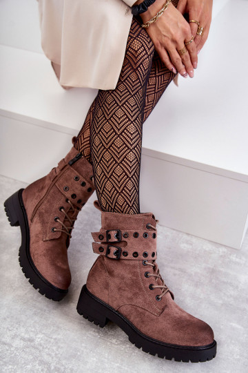 zamšādas siltināti Sieviešu puszābaki brūnas krāsas Silvor 2