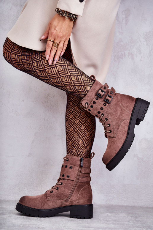 zamšādas siltināti Sieviešu puszābaki brūnas krāsas Silvor