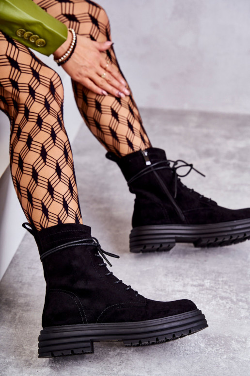 zamšādas Sieviešu puszābaki šņorējami melnas krāsas Afra zamšādas Sieviešu puszābaki šņorējami melnas krāsas Afra