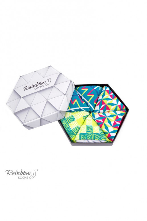 Varavīksnes zeķes ar ģeometriskiem rakstiem 3 Pāris Varavīksnes zeķes ar ģeometriskiem rakstiem 3 Pāris