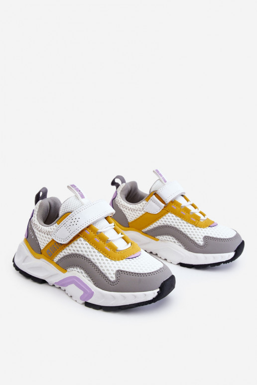 Bērnu apavi ar lipīgām aizdarēm Big Star JJ374257 Baltas-Dzelteni