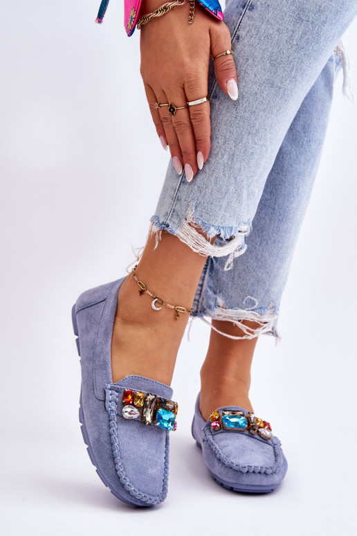 Eleganti zamšādas lauferi ar mirdzošiem spīdumiem Zilas krāsas Lucille