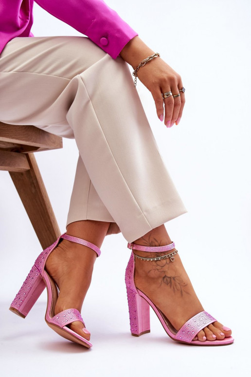 Elegantas augstpapēžu sandales ar mirdzošiem spīdumiņiem Rozā krāsas Idealistic Elegantas augstpapēžu sandales ar mirdzošiem spīdumiņiem Rozā krāsas Idealistic