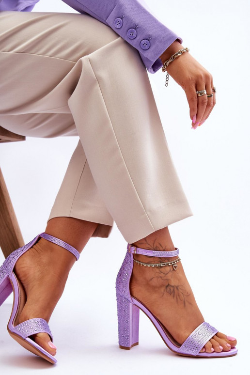 Elegantas augstpapēžu sandales ar mirdzošiem spīdumiņiem Violeta krāsa Idealistic