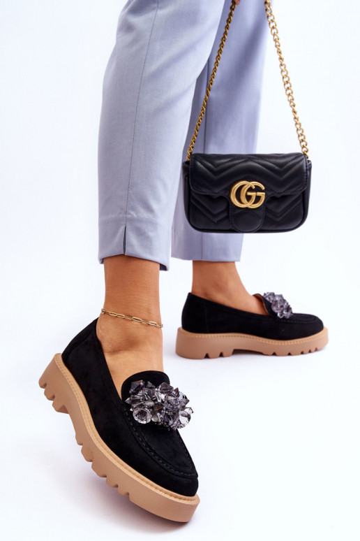 Stilīgasrnas Zamšādas mokasīni ar mirdzošiem spīdumiem melnas krāsas Demeris Stilīgasrnas Zamšādas mokasīni ar mirdzošiem spīdumiem melnas krāsas Demeris