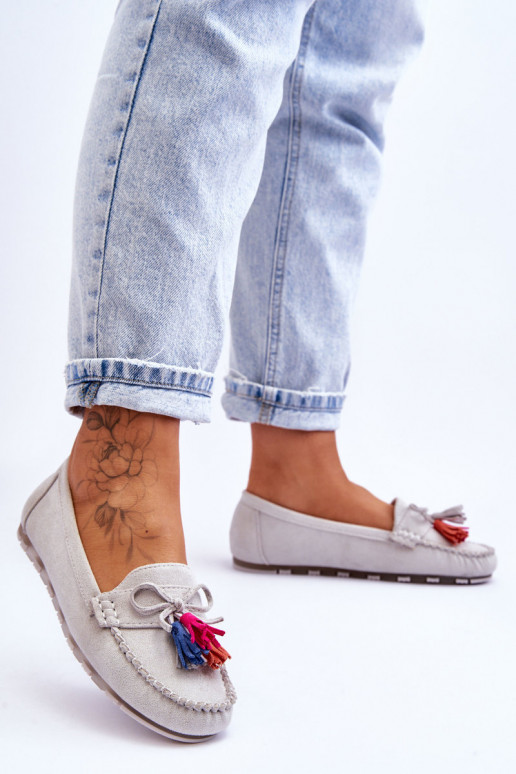 Zamšādas mokasīni ar pušķiem Pelēkas krāsas Dorine Zamšādas mokasīni ar pušķiem Pelēkas krāsas Dorine