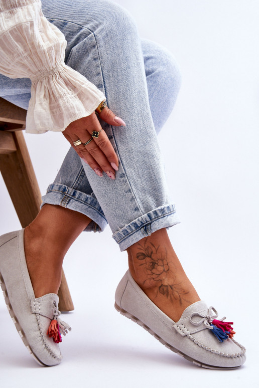 Zamšādas mokasīni ar pušķiem Pelēkas krāsas Dorine Zamšādas mokasīni ar pušķiem Pelēkas krāsas Dorine