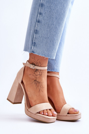 Zamšādas augstpapēžu kurpes ar kvadrātveida priekšpusi smilšu krāsas Merila 2