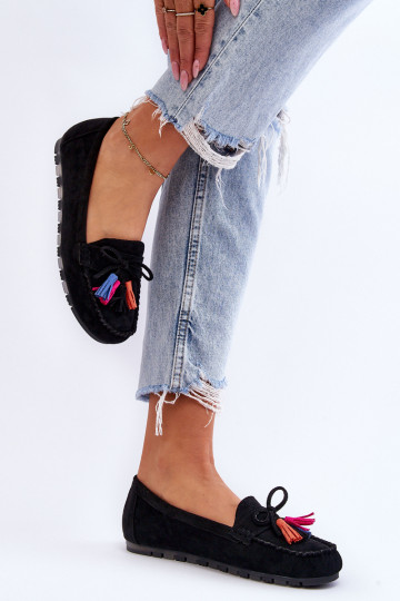 Zamšādas mokasīni ar pušķiem melnas krāsas Dorine 2