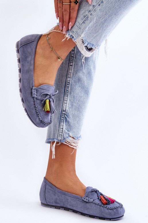 Zamšādas mokasīni ar pušķiem Zilas krāsas Dorine Zamšādas mokasīni ar pušķiem Zilas krāsas Dorine