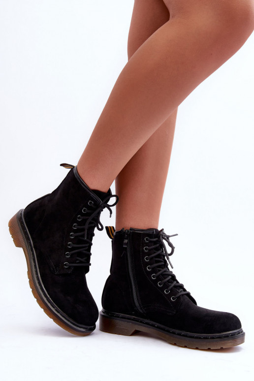 Zamšādas kurpes zābaki ar platiem papēžiem melnas krāsas Asteoris