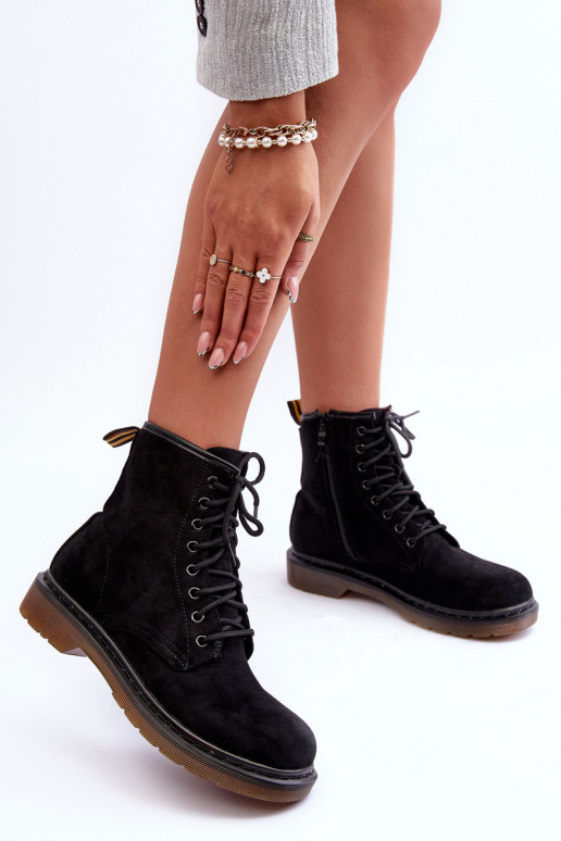 Zamšādas kurpes zābaki ar platiem papēžiem melnas krāsas Asteoris