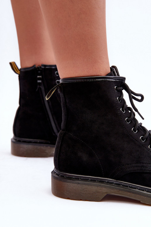 Zamšādas kurpes zābaki ar platiem papēžiem melnas krāsas Asteoris