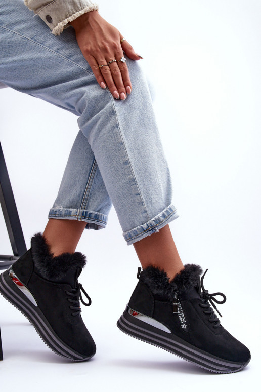 sporta apavi ar platformu ar kažokādu melnas krāsas Jamarie