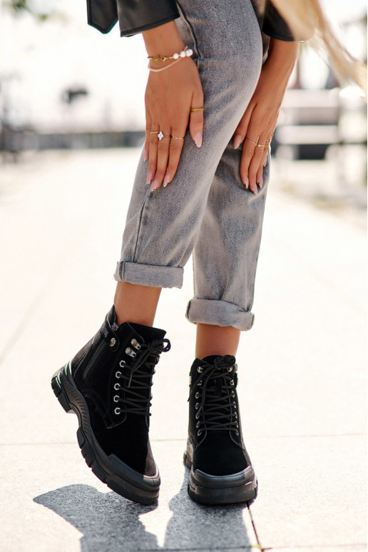 siltināti zamšādas Sieviešu puszābaki melnas krāsas Jailina