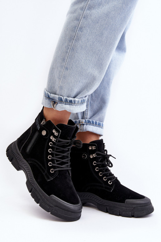 siltināti zamšādas Sieviešu puszābaki melnas krāsas Jailina