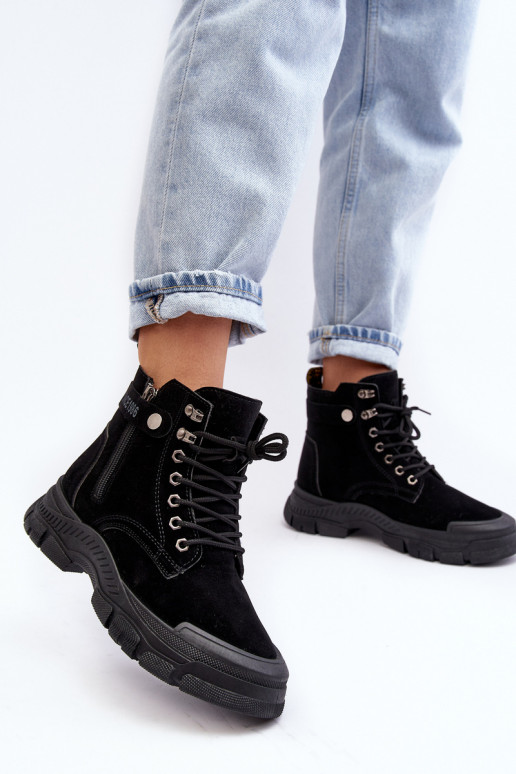 siltināti zamšādas Sieviešu puszābaki melnas krāsas Jailina