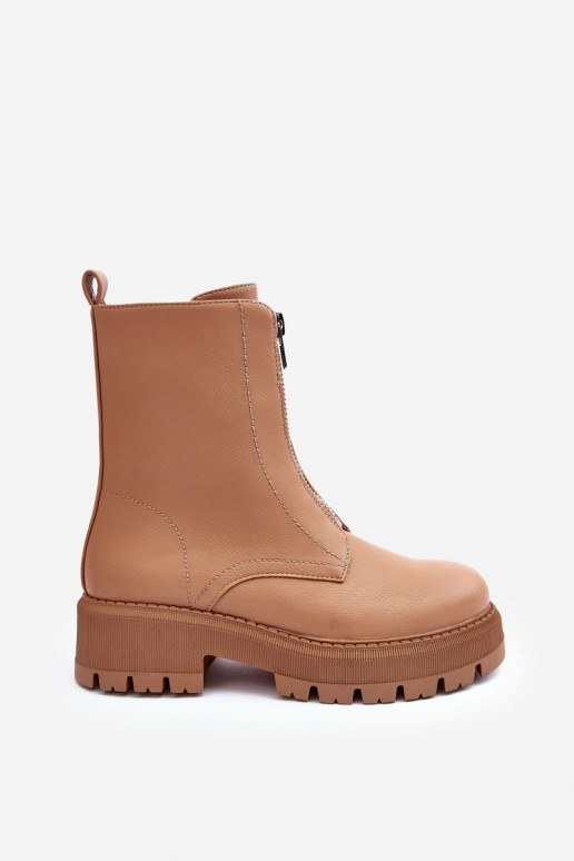 Sieviešu puszābaki ar platiem papēžiem ar rāvējslēdzējiem brūnas krāsas Vimal