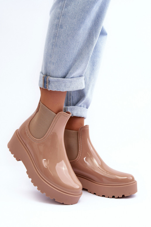 Laque Gumijas apavi Sieviešu puszābaki ar platformu Big Star MM274396 smilšu krāsas Laque Gumijas apavi Sieviešu puszābaki ar platformu Big Star MM274396 smilšu krāsas