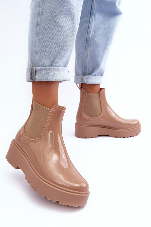 Laque Gumijas apavi Sieviešu puszābaki ar platformu Big Star MM274396 smilšu krāsas Laque Gumijas apavi Sieviešu puszābaki ar platformu Big Star MM274396 smilšu krāsas