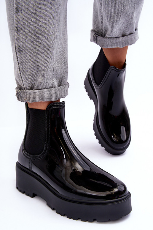 Laque Gumijas apavi Sieviešu puszābaki ar platformu Big Star MM274395 melnas krāsas Laque Gumijas apavi Sieviešu puszābaki ar platformu Big Star MM274395 melnas krāsas