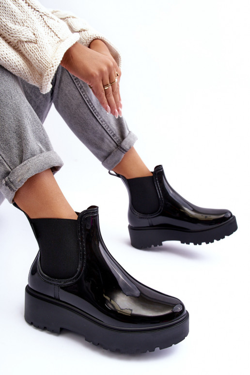 Laque Gumijas apavi Sieviešu puszābaki ar platformu Big Star MM274395 melnas krāsas Laque Gumijas apavi Sieviešu puszābaki ar platformu Big Star MM274395 melnas krāsas