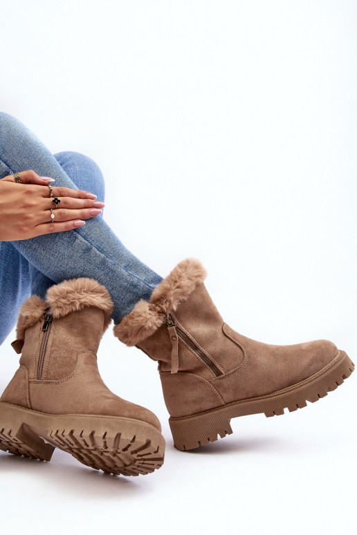 Sieviešu puszābaki zamšādas   ar kažokādu smilšu krāsas Hasiva