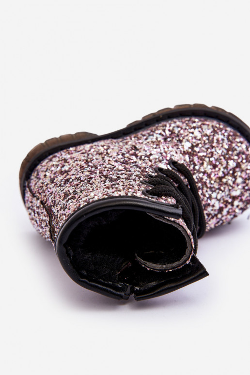 Bērnu apavi Spīdīgi Sieviešu puszābaki siltināti ar rāvējslēdzējiem Rozā krāsas Saussa