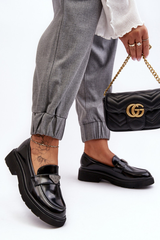 apavi Mokasīni ar platiem papēžiem melnas krāsas Venla