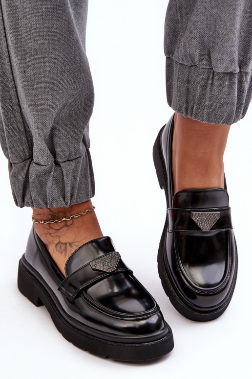 apavi Mokasīni ar platiem papēžiem melnas krāsas Venla