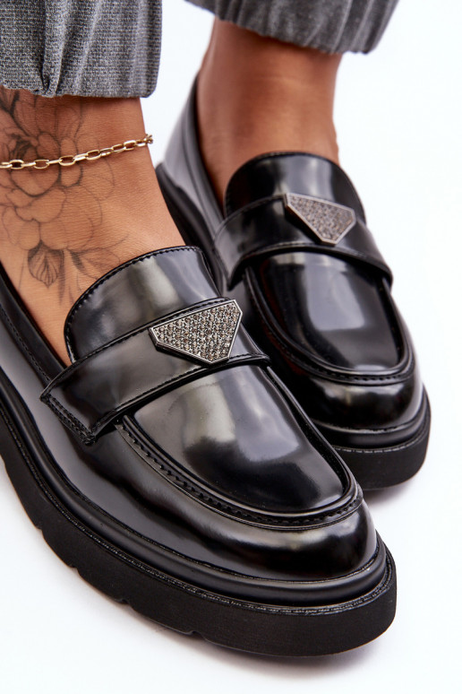 apavi Mokasīni ar platiem papēžiem melnas krāsas Venla