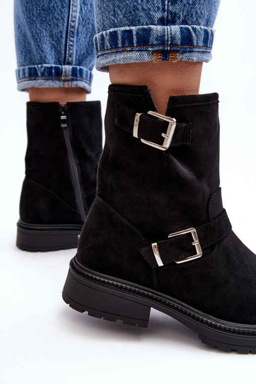 Sieviešu puszābaki ar platiem papēžiem ar sprādzēm melnas krāsas Bliggore Sieviešu puszābaki ar platiem papēžiem ar sprādzēm melnas krāsas Bliggore