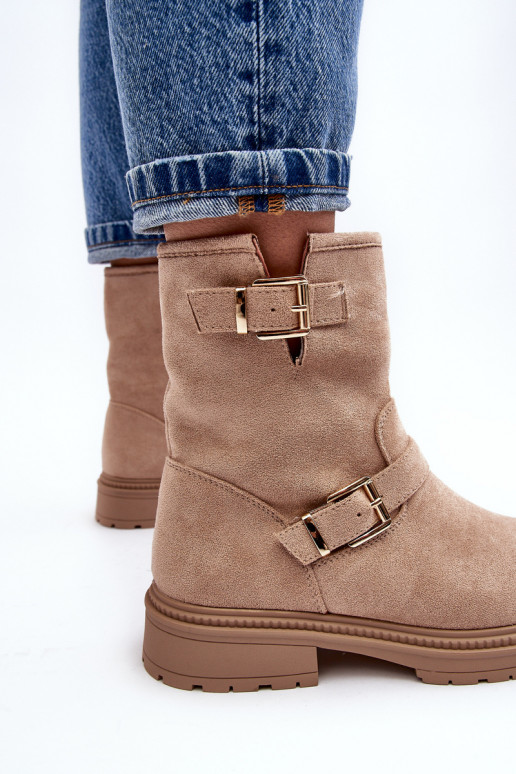 Sieviešu puszābaki ar platiem papēžiem ar sprādzēm smilšu krāsas Bliggore