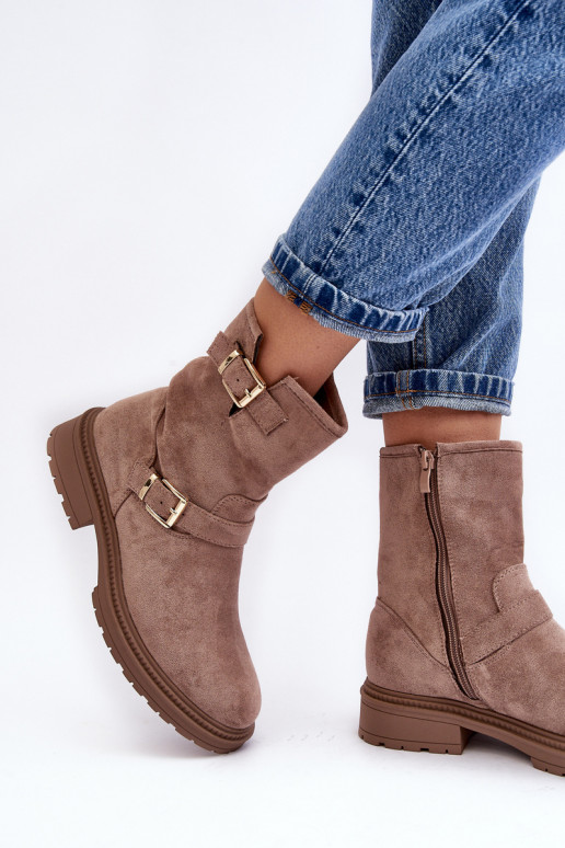 Sieviešu puszābaki ar platiem papēžiem ar sprādzēm smilšu krāsas Bliggore