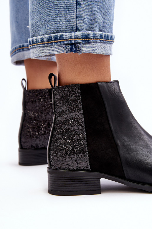 Sieviešu puszābaki ar platiem papēžiem ar zvīņām melnas krāsas Messio Sieviešu puszābaki ar platiem papēžiem ar zvīņām melnas krāsas Messio