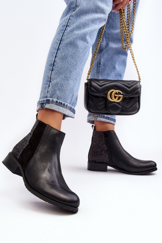 Sieviešu puszābaki ar platiem papēžiem ar zvīņām melnas krāsas Messio Sieviešu puszābaki ar platiem papēžiem ar zvīņām melnas krāsas Messio