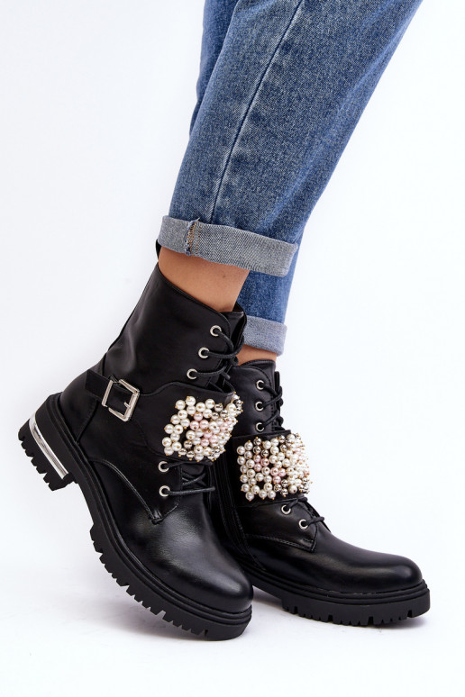 siltināti   zābaki Sieviešu puszābaki Dekorētas melnas krāsas Venizi siltināti   zābaki Sieviešu puszābaki Dekorētas melnas krāsas Venizi