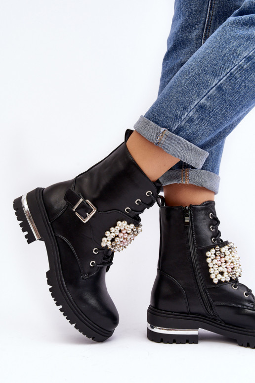 siltināti   zābaki Sieviešu puszābaki Dekorētas melnas krāsas Venizi siltināti   zābaki Sieviešu puszābaki Dekorētas melnas krāsas Venizi