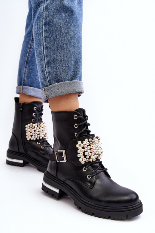 siltināti   zābaki Sieviešu puszābaki Dekorētas melnas krāsas Venizi siltināti   zābaki Sieviešu puszābaki Dekorētas melnas krāsas Venizi