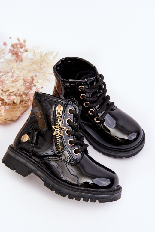 Sieviešu puszābaki Bērnu Laque ar rāvējslēdzējiem siltināti melnas krāsas Felori Sieviešu puszābaki Bērnu Laque ar rāvējslēdzējiem siltināti melnas krāsas Felori