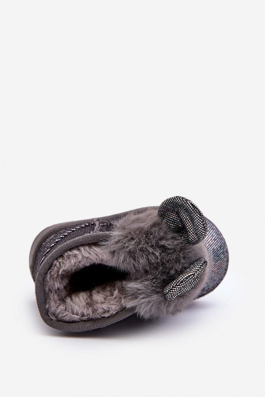 Bērnu sniega zābaki sildīti ar kažokādu iekšpusē ar ausīm, pelēkā krāsā Betty