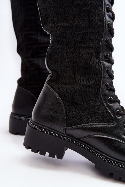 sieviešu garie zābaki šņorējami  melnas krāsas Virxinia sieviešu garie zābaki šņorējami  melnas krāsas Virxinia