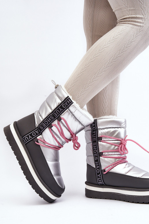 sniega apavi ar stilīgām detaļām Sudraba krāsas Lilara