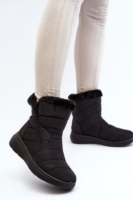 sniega apavi   ar rāvējslēdzējiem ar kažokādu melnas krāsas Zeuna