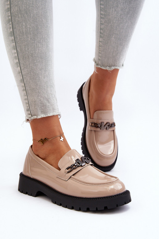 Mokasīni Laque   ar platiem papēžiem smilšu krāsas Ezoma