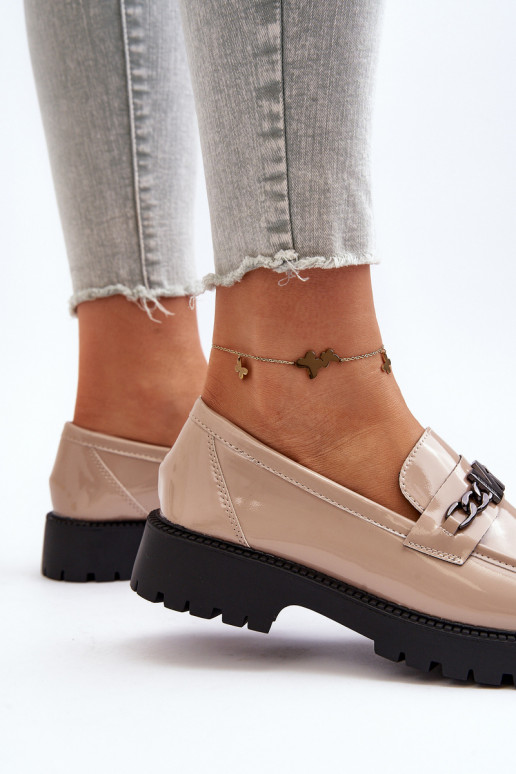 Mokasīni Laque   ar platiem papēžiem smilšu krāsas Ezoma